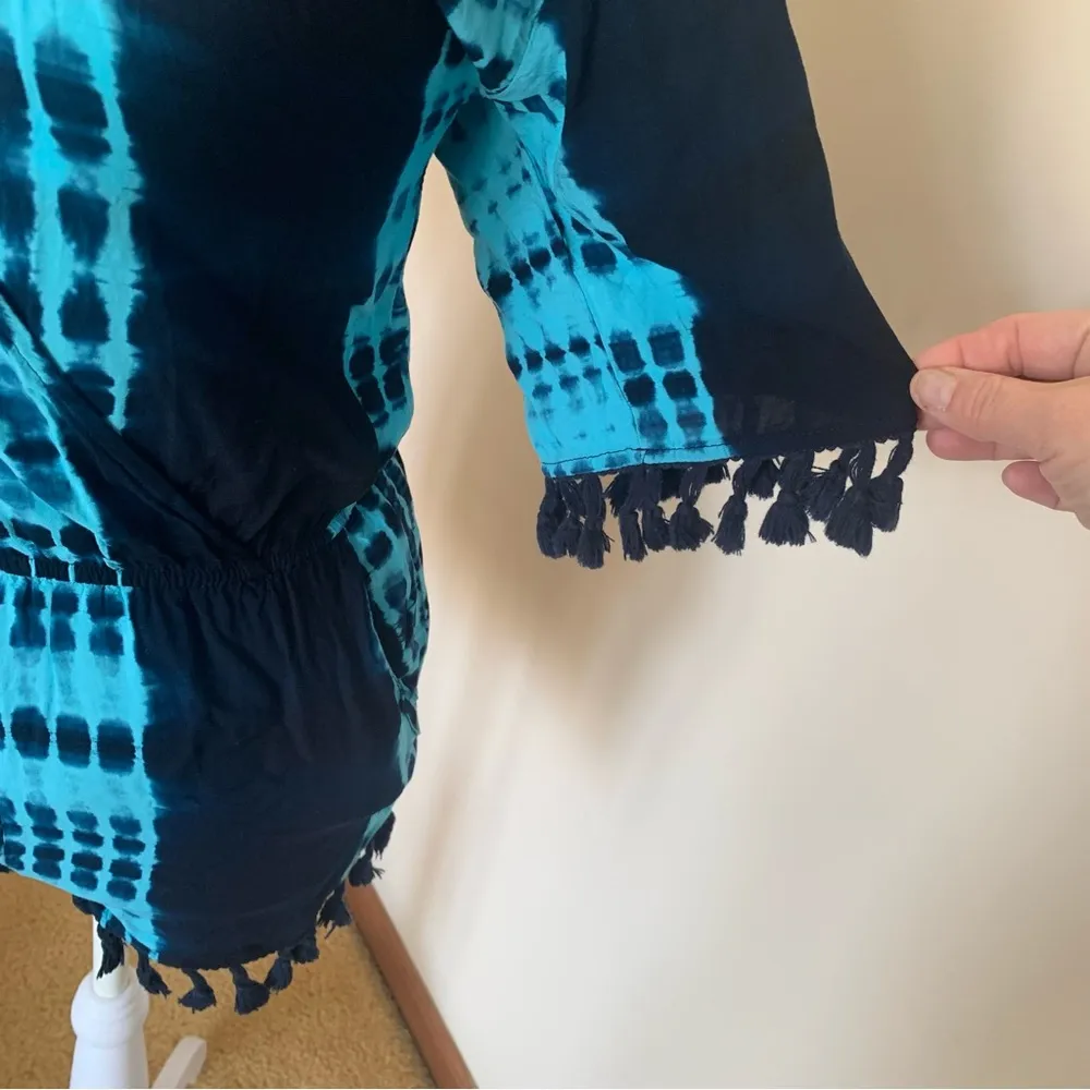 Tie Dye Romper with Pom Poms for fringe on sleeves and legs XS - Image 3