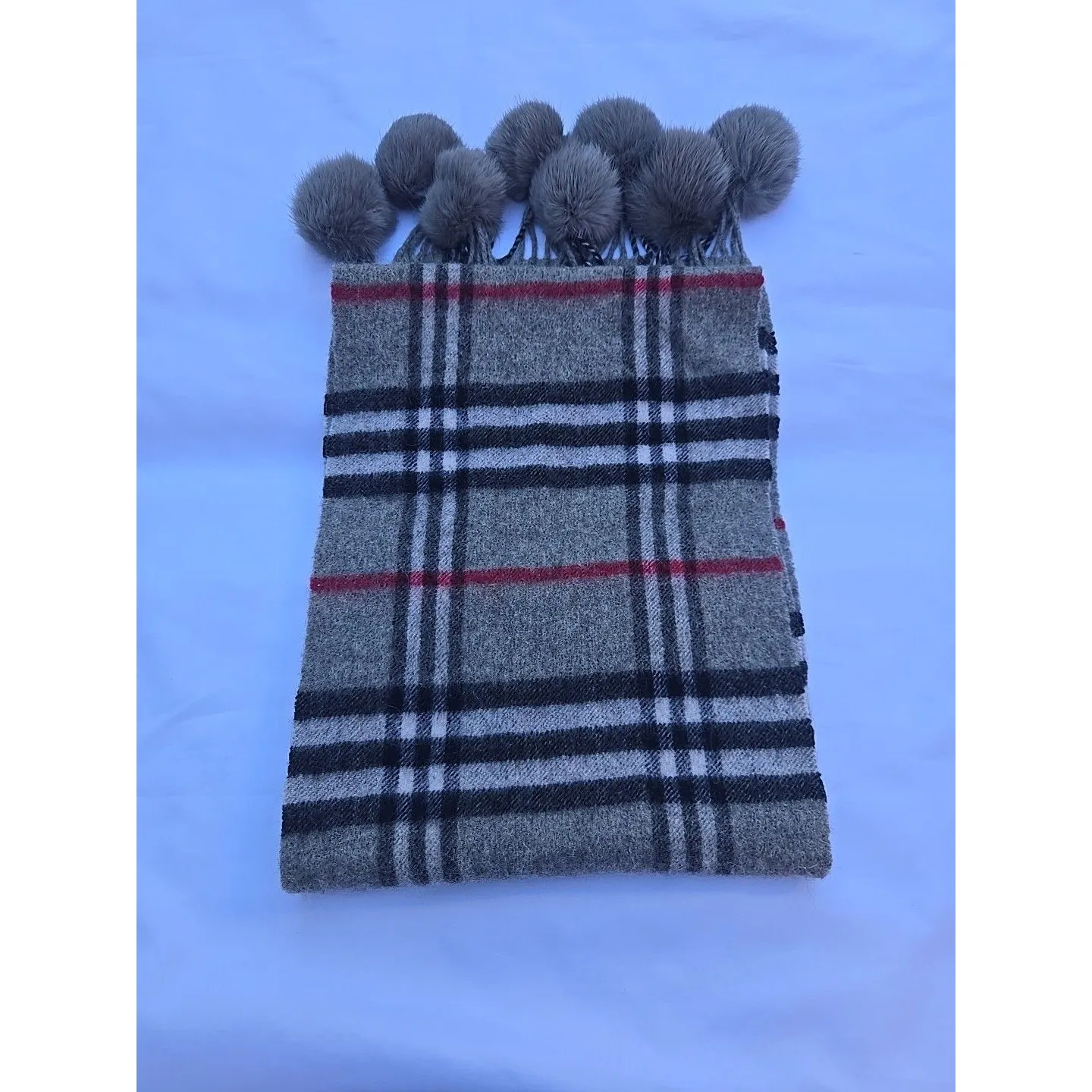 scarf 100% Cashmere With Fur Pompons - Image 5