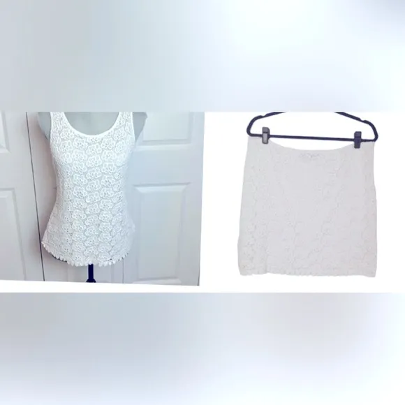 Jennifer Lopez White Lace Tank Top and Skirt Set L 10 - Image 2
