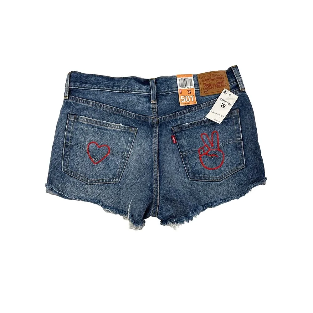 Levi's White Oak - Cone Denim Embroidered Pockets Cut Off Shorts in Blue - Image 3