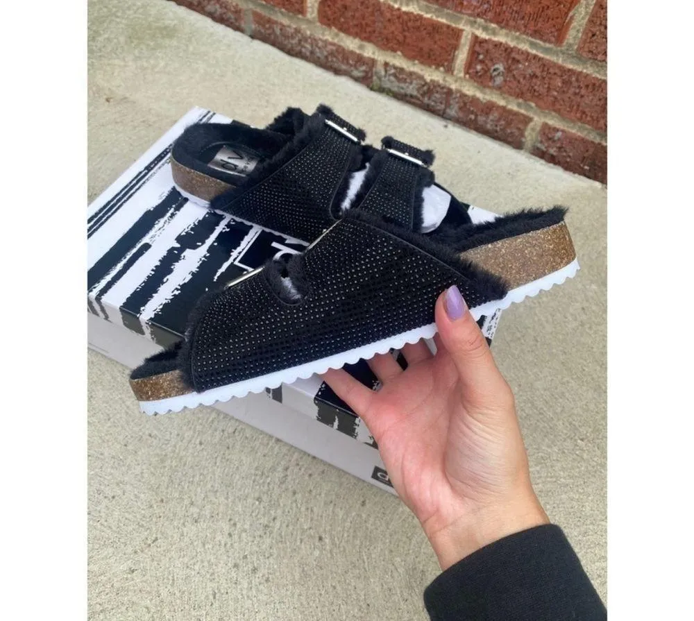 Dolce Vita fuzzy black rhinestone birkenstocks - Image 7