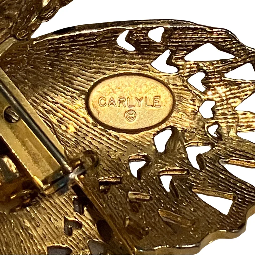 Vintage Signed Carlyle 3D Butterfly Wiggle Trembler Spring Brooch Enamel Brass Gold - Image 8