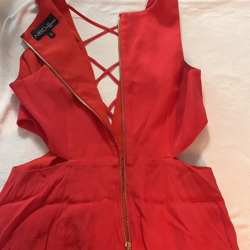 NBD x Naven the twins womens large red mini dress cutout lace lattice sexy party - Image 12