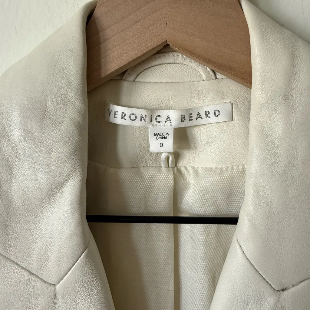 VERONICA BEARD Cooke Leather Jacket Bone Gold Size 0 - Image 4