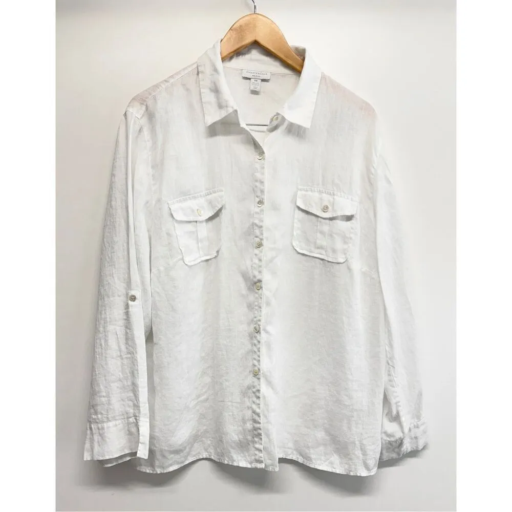 Charter Club Casual Shirt 100% Linen White Plus Size 18W Long Sleeve Buttoned - Image 2