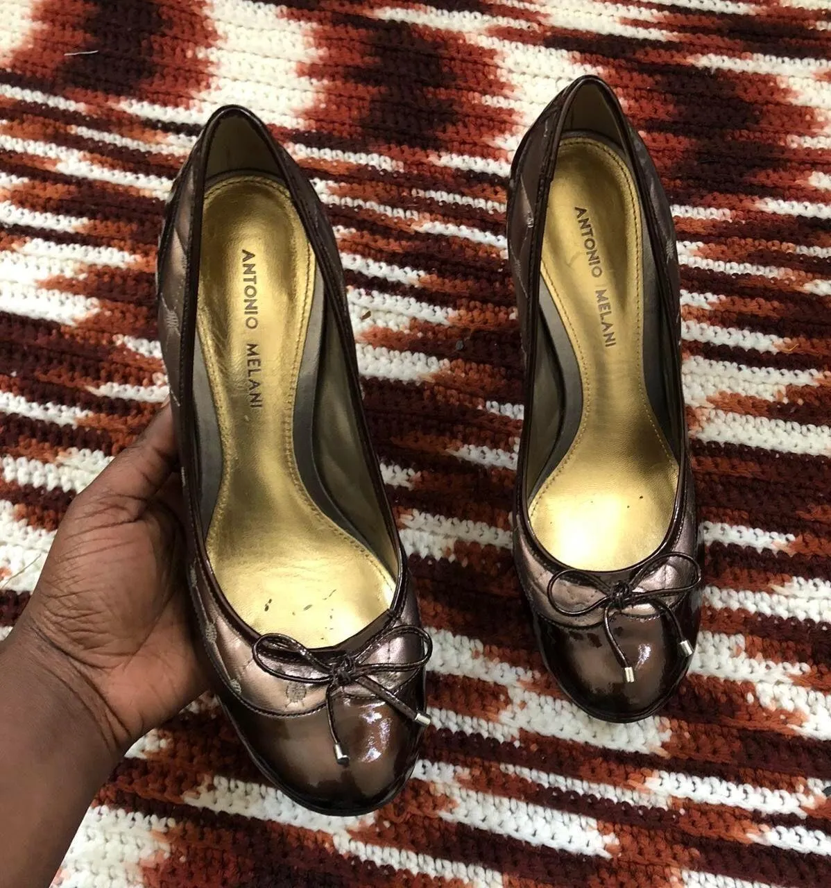 Y2K Brown Whimsygoth schoolgirl patent genuine leather kitten 3” heels pumps - Image 4