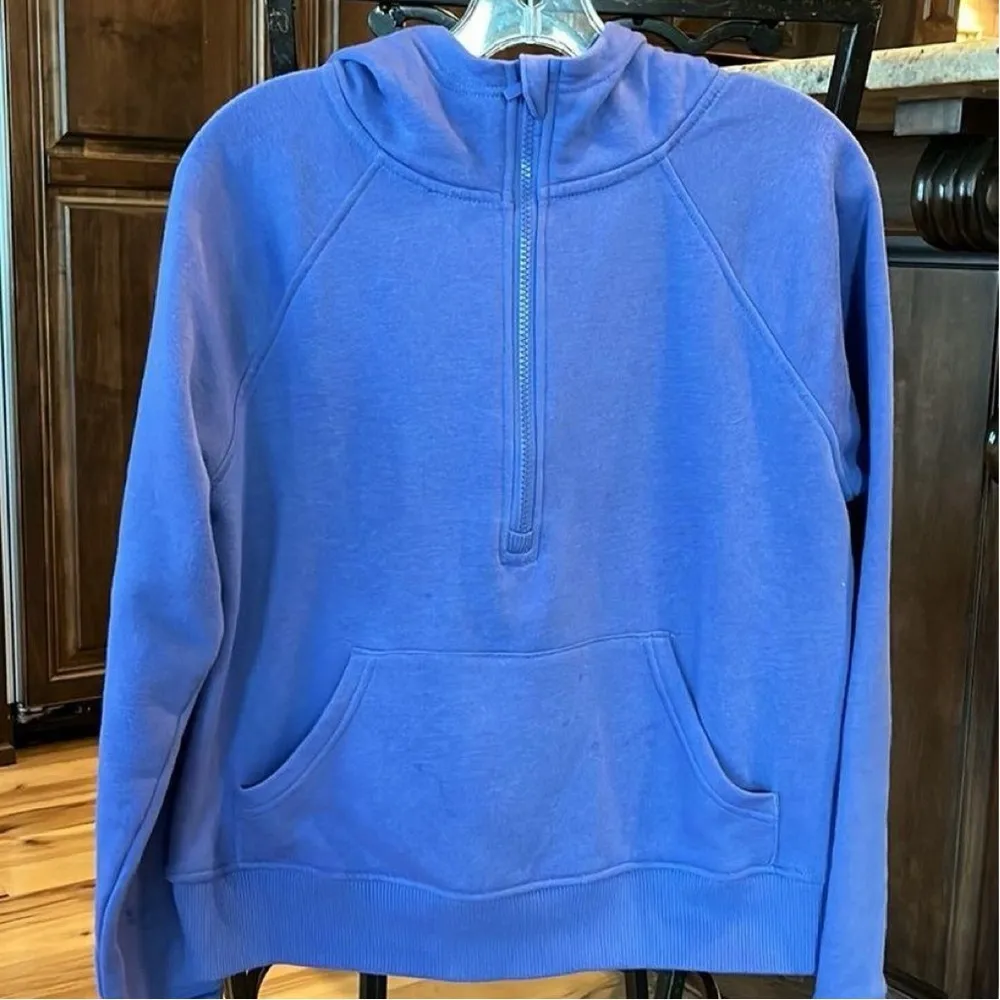 Scuba Neck Hoodie Cotton Periwinkle Blue Sweatshirt Cotton Knit Pullover Women S - Image 2