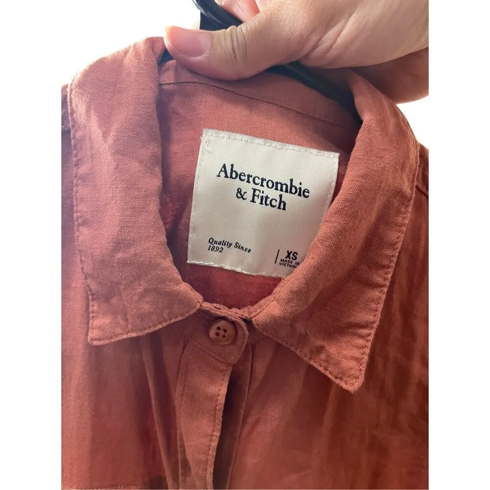 Abercrombie & Fitch Rust Linen Blend‎ Utility Romper Size XS - Image 5