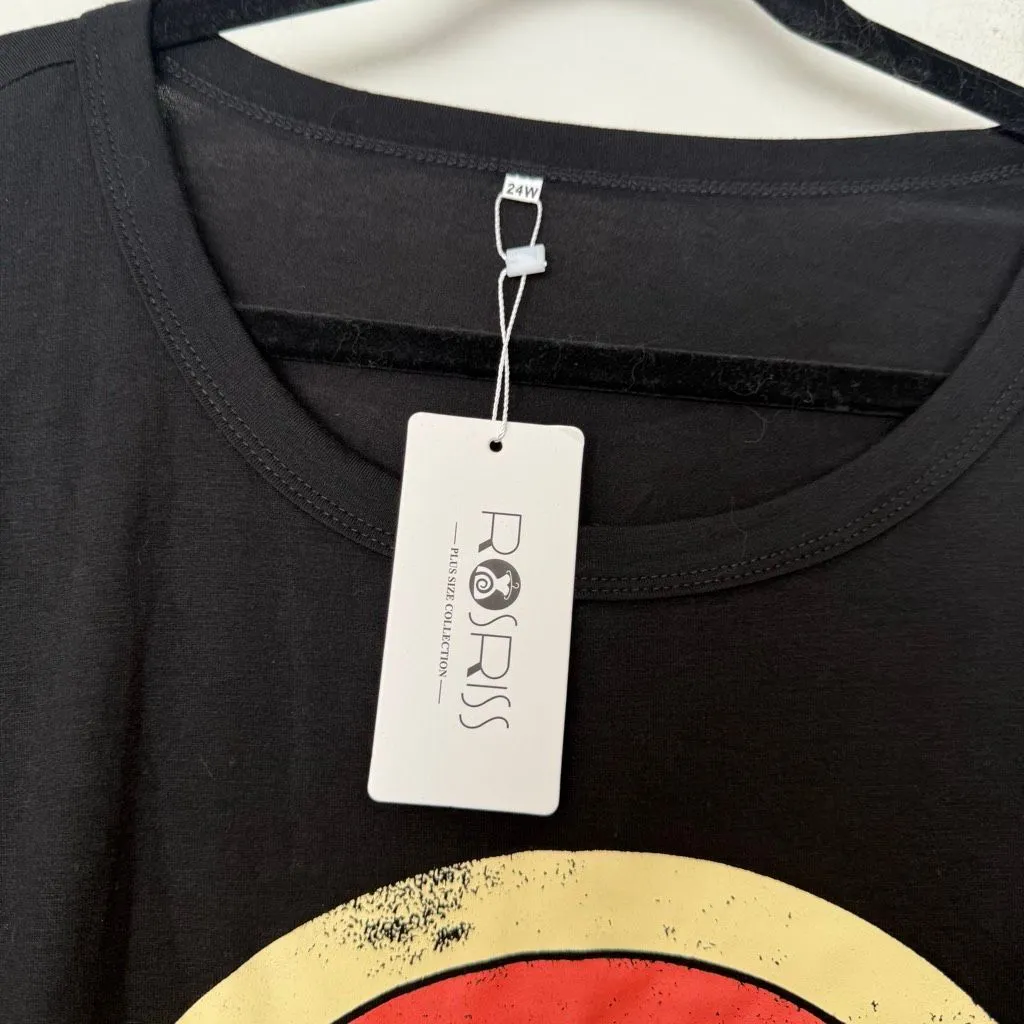 Rossriss Women’s 24W Good Vibes Rainbow Black Longsleeve Top New - Image 2