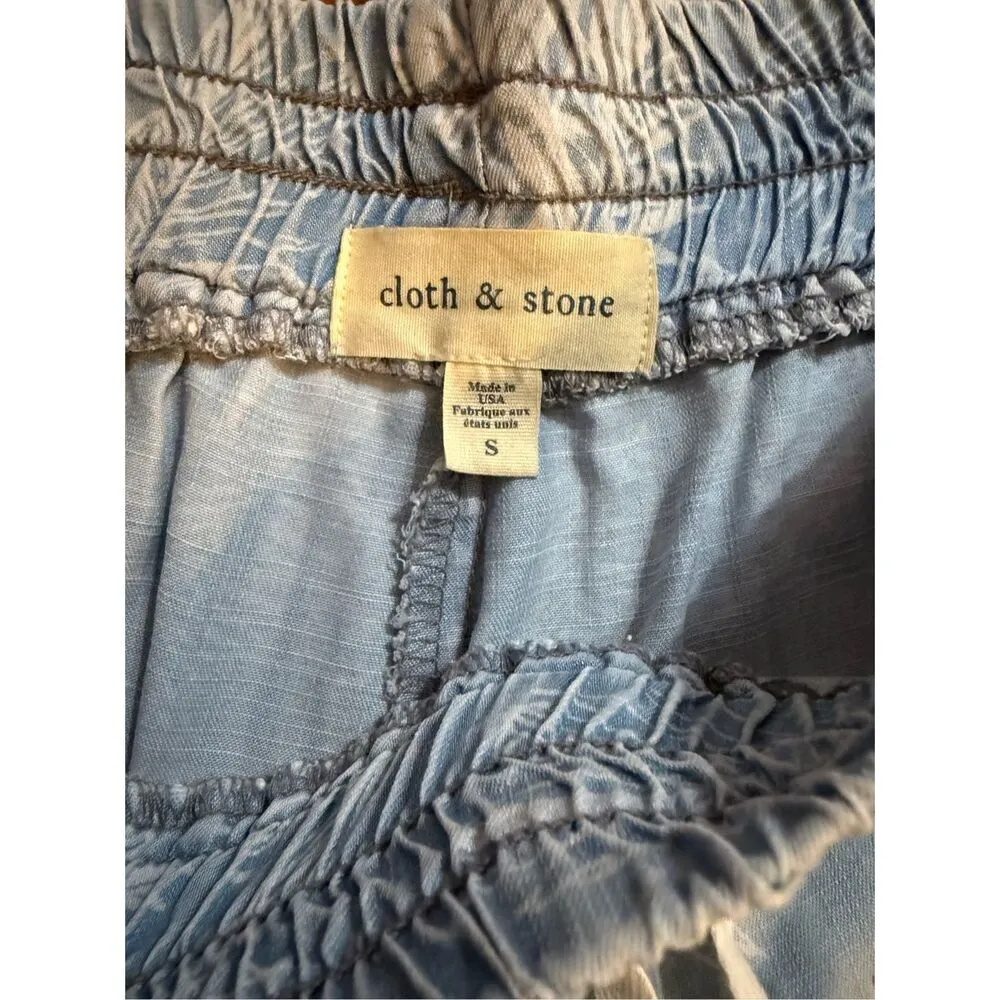 Cloth & Stone Anthropologie  Denim Drawstring Lightweight Joggers Tropical Leaf P - Image 4