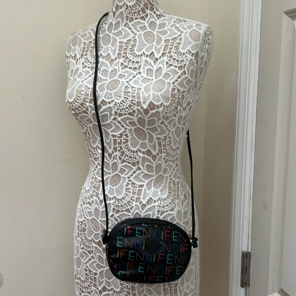 Fendi Black Crossbody Bag with Multicolored Logo Accents with COA EUC - Image 11