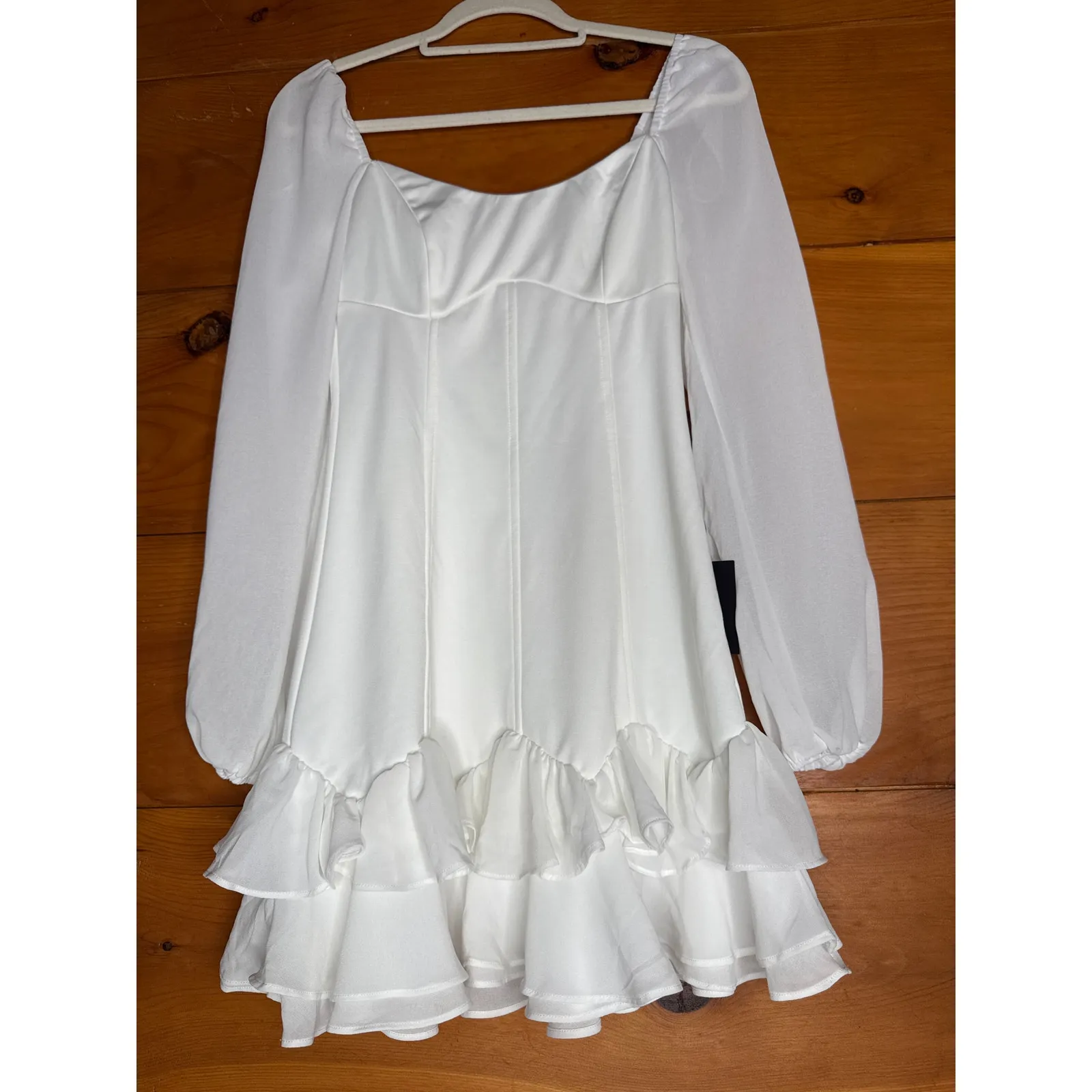 NWT Lulus Gorgeous Expertise White Ruffled Long Sleeve Mini Dress Party Size XS - Image 2