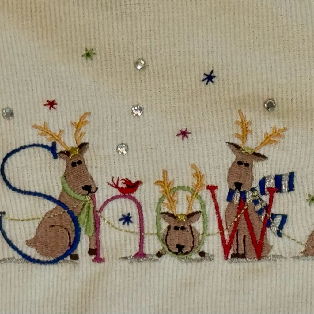 White Stag SZ L Holiday Embroidered Snow HoHo Tee Party Long Sleeve Winter Top - Image 3