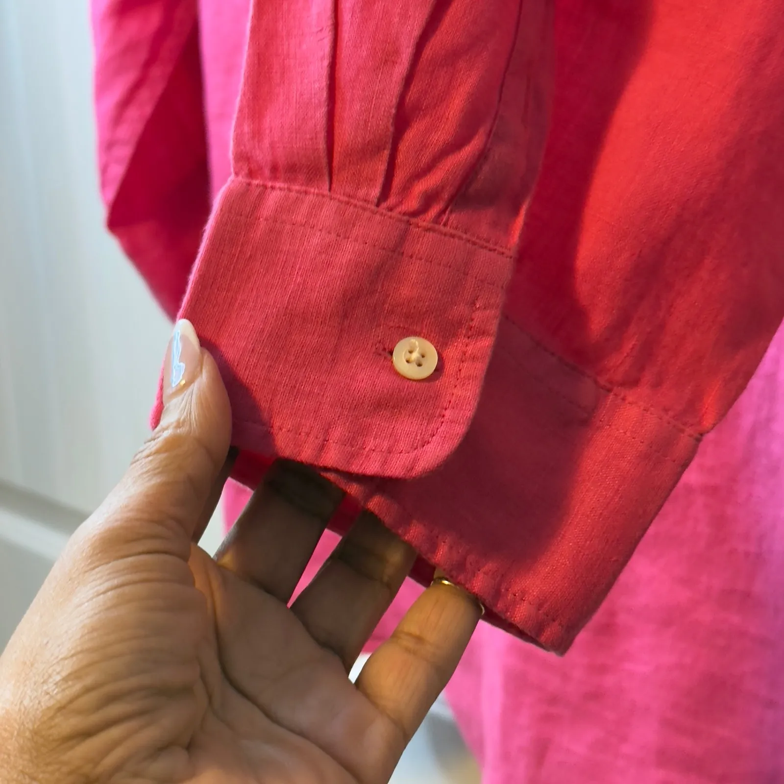 Lauren Ralph Lauren Pink 100% Linen Roll Tab Sleeve‎ Shirt Women's XL Trendy # - Image 7