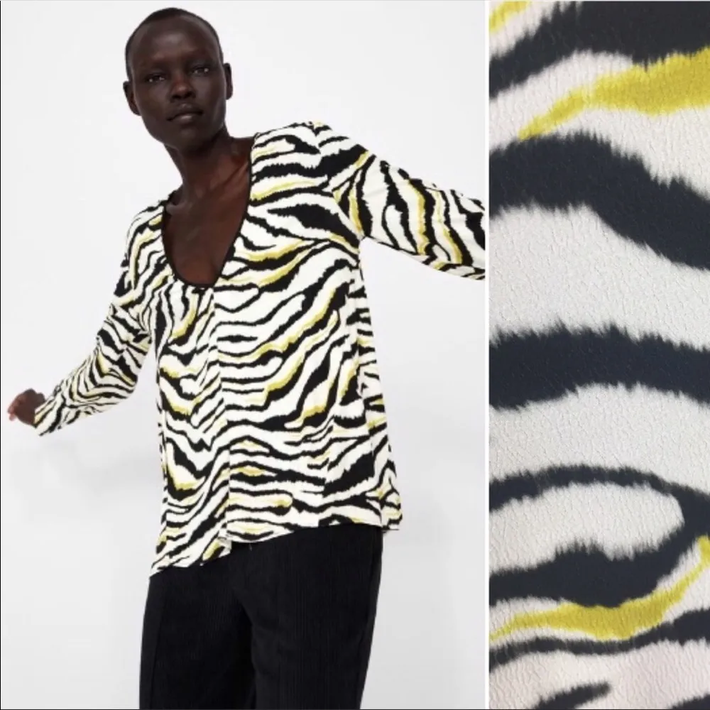 NWT Zara Zebra Print V Neck High Low Blouse Top - Image 4