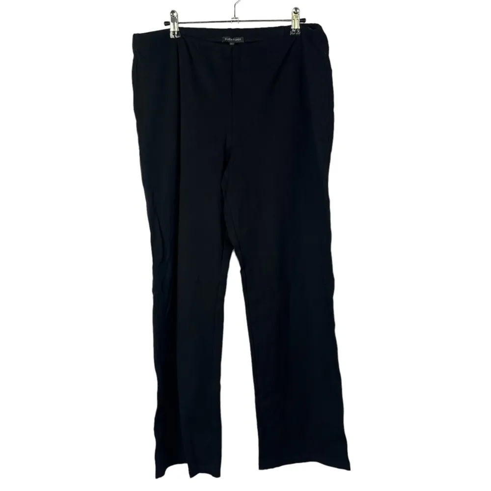 Eileen Fisher Black Crepe Straight Leg Pull On Pants L - Image 2