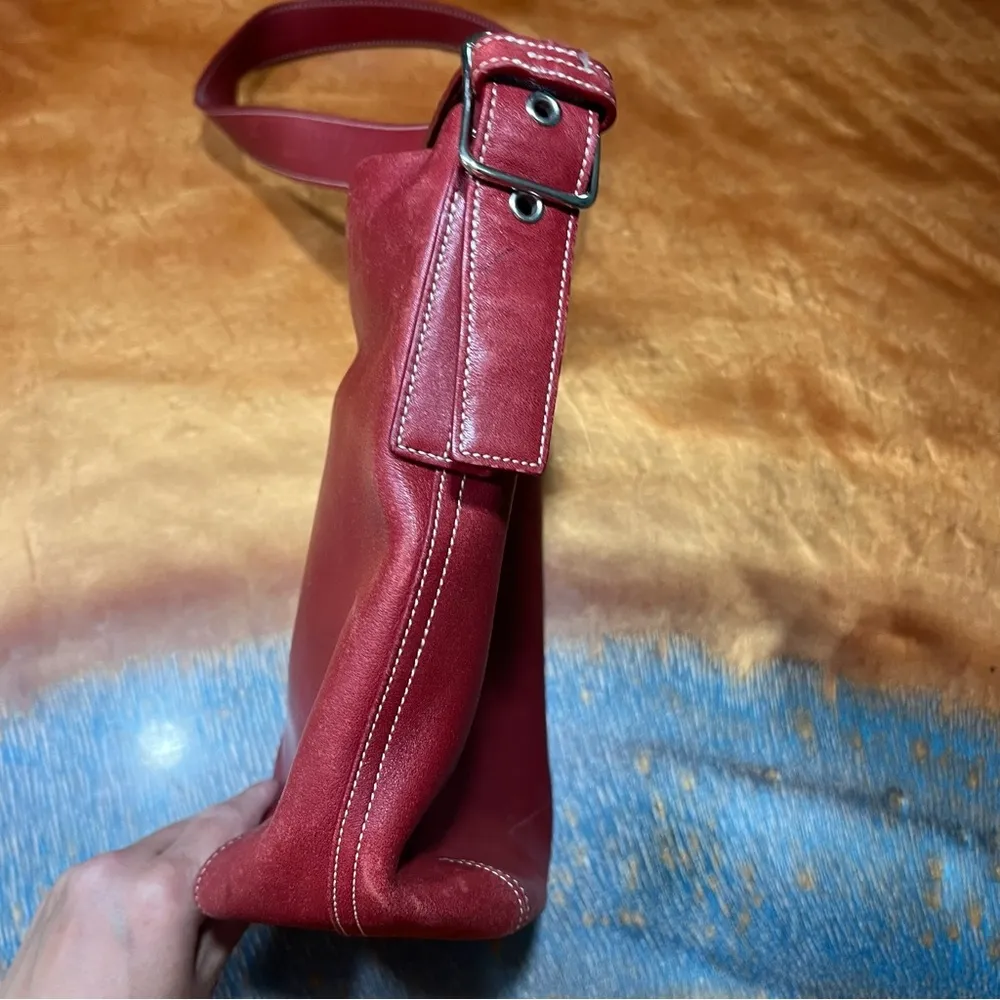 Vintage Coach legacy Soho Red Leather Shoulder Bucket Bag 9186 khaki monogram - Image 13