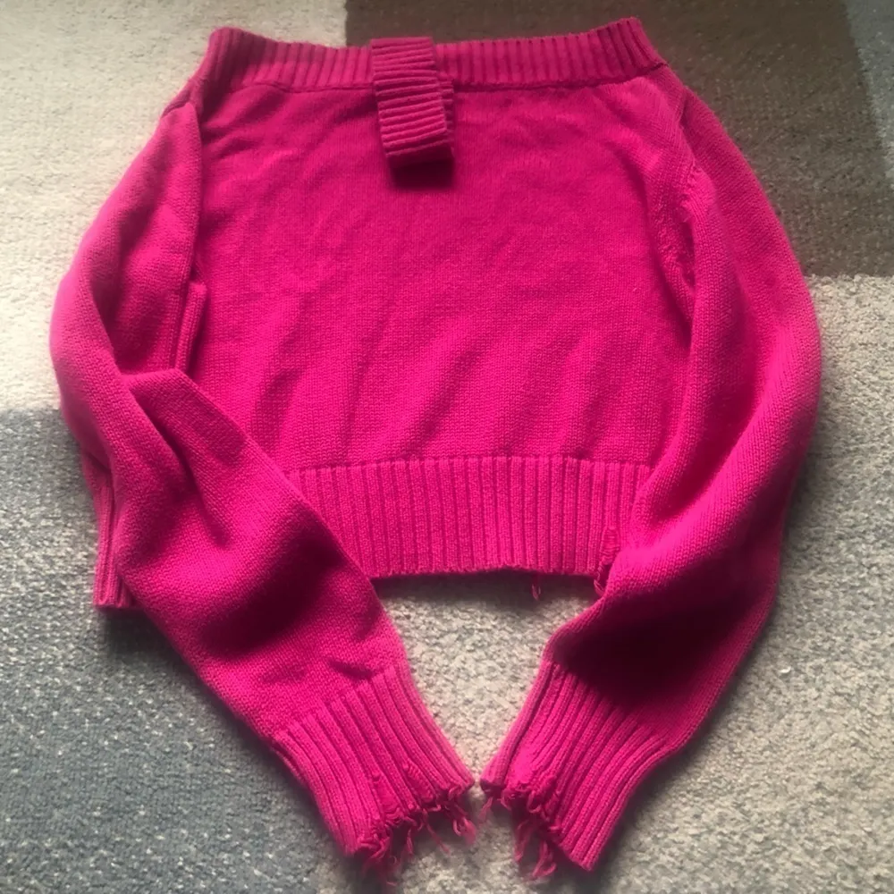 R+A Women's Pink Chunky Knit Cotton Ribbed Off The Shoulder Crop Sweater sz S​ - Image 5