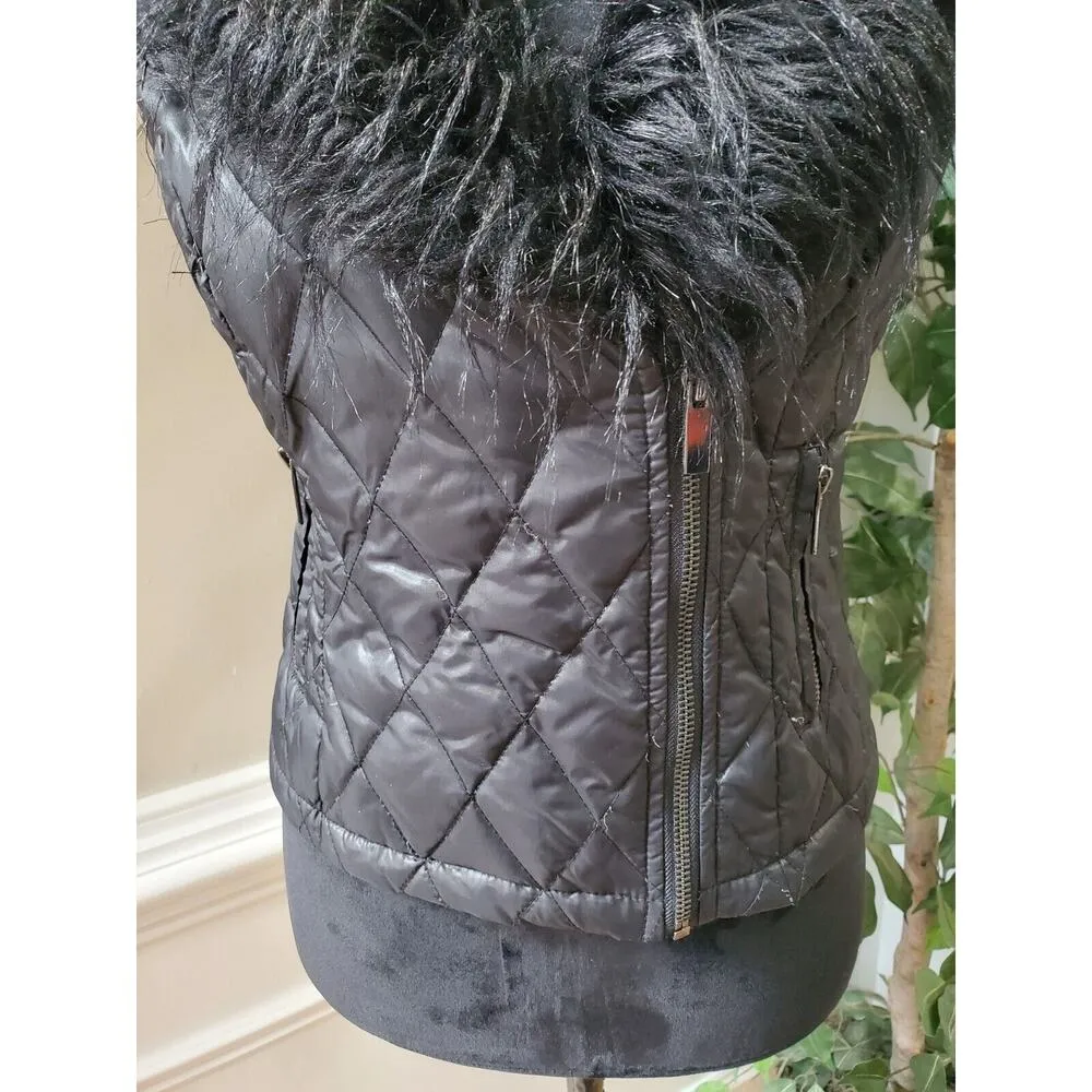 Cache Womens Black Fur 100% Nylon Sleeveless Full Zipper Casual Vest Size Small - Image 3
