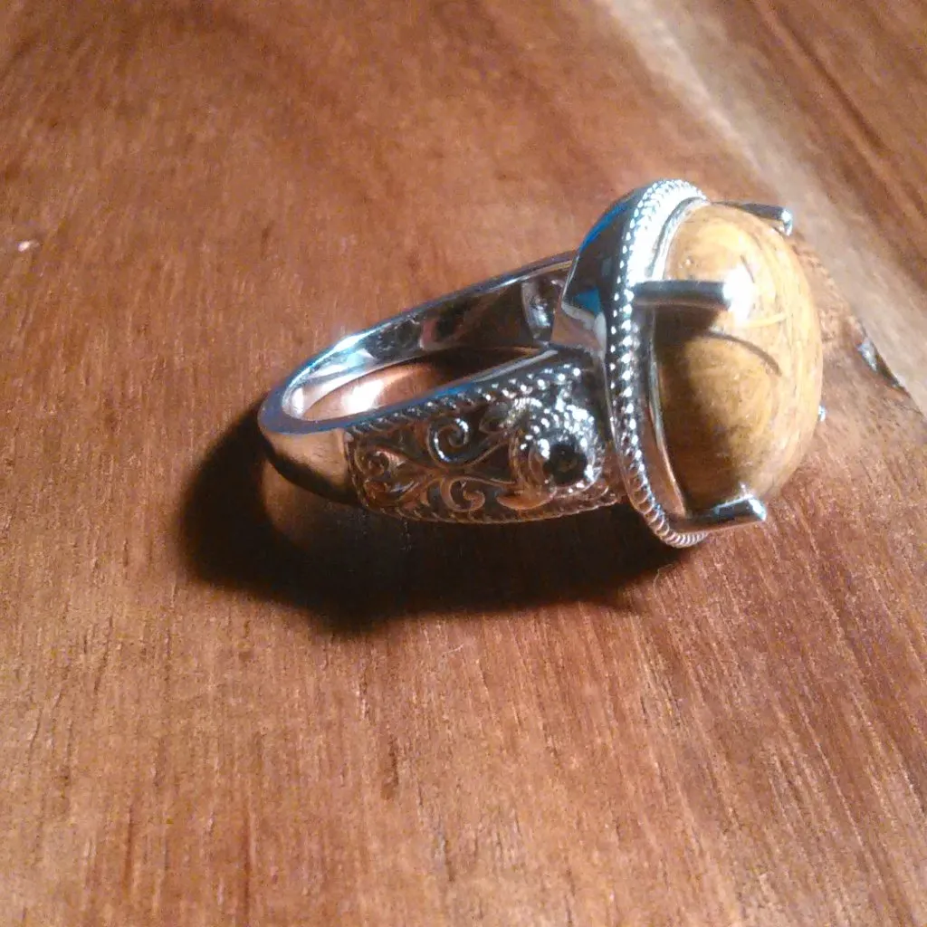 Script Stone and Brazilian Smokey Quartz Solitaire Copper Ring (Size 9) - Image 8