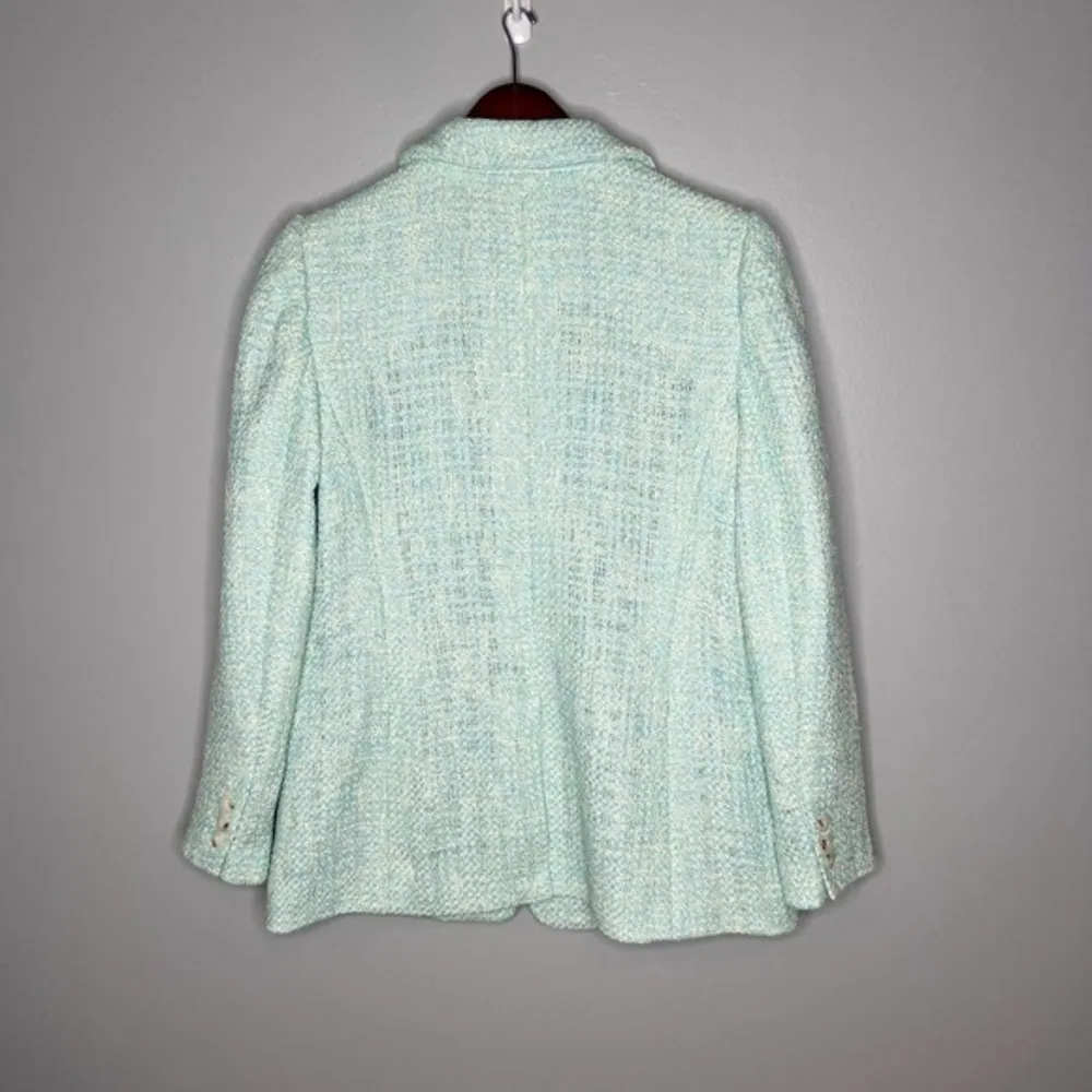 NEW Talbots TAILORED TWEED BLAZER one button pockets mint green career size 6 - Image 5