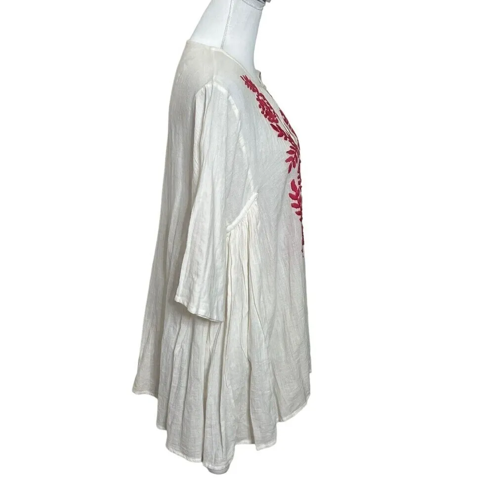 Roberta Roller Rabbit Boho White Embroidered Tunic Women’s Size Large Flawed - Image 2