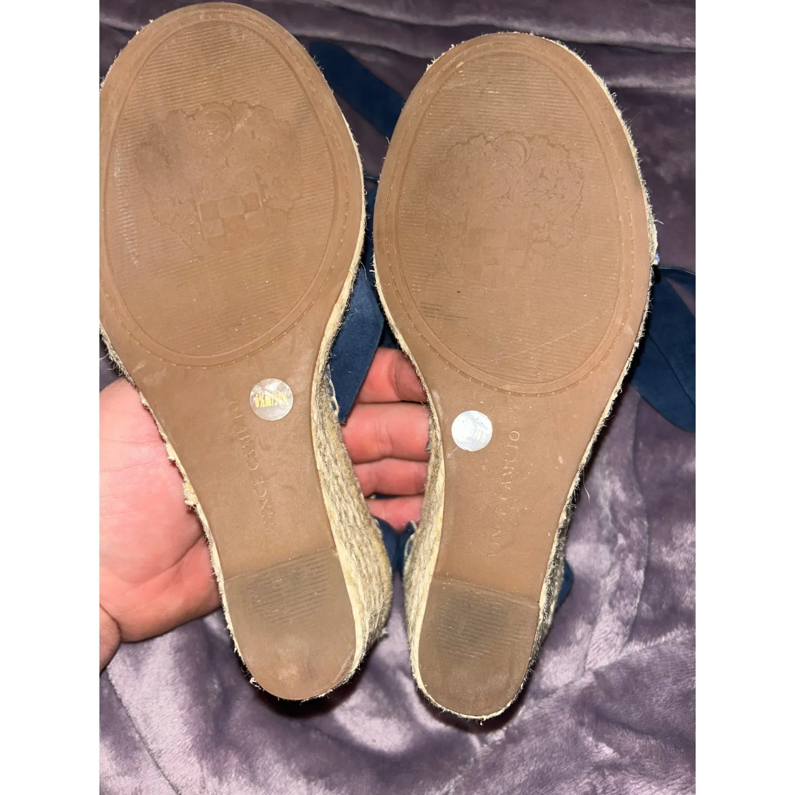 Vince‎ Camuto Blue Suede Leather Espadrille Lace Up Wedge Sandals - Image 4