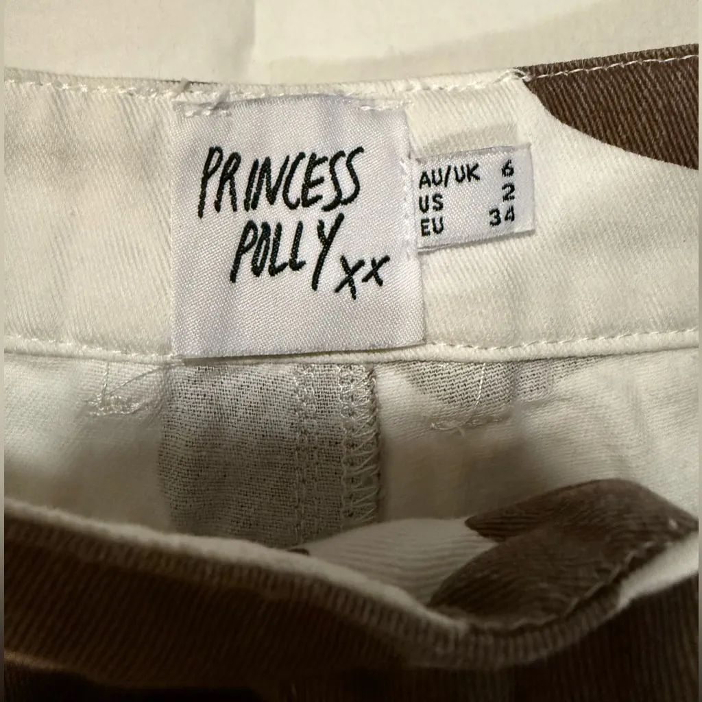 Princess Polly Be Wild Pants White and Brown Cow Print Size 2 - Image 6