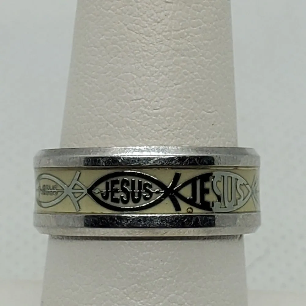 Glow in the Dark Jesus Fish Ring Green Size 8 - Image 2