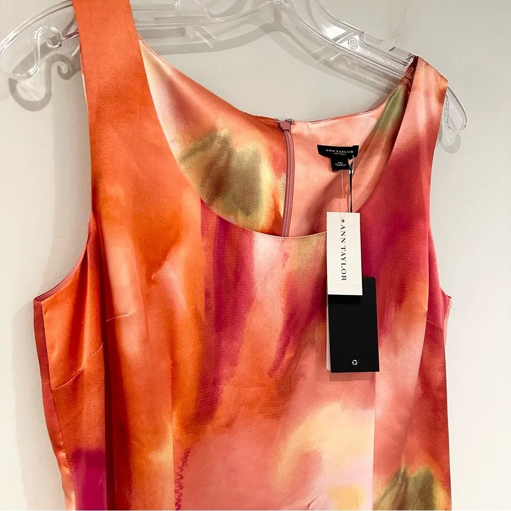 Ann Taylor Watercolor Satin Finish Sheath Party Dress Women's 10 Orange Red‎ - Image 3