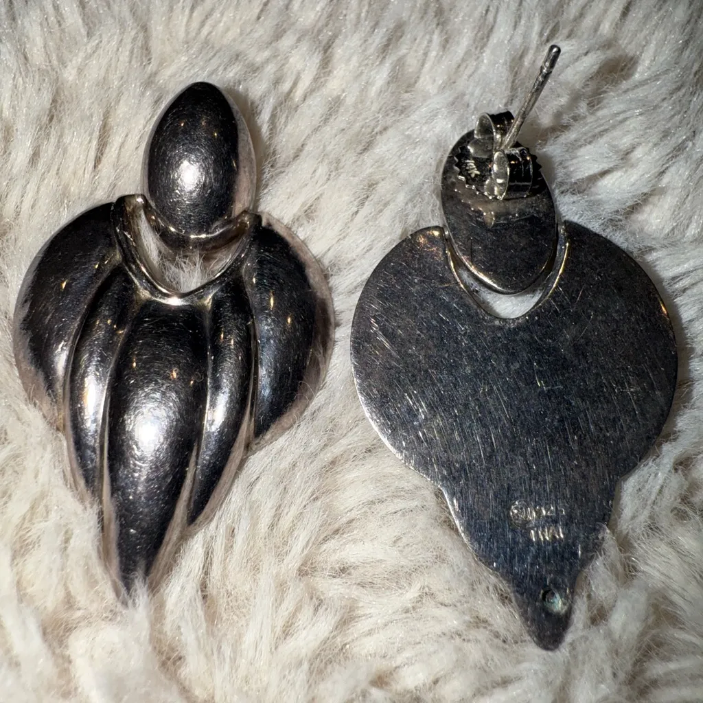 VTG‎ Sterling Silver 925 Thailand Dangle Door Knocker Earrings - Image 2