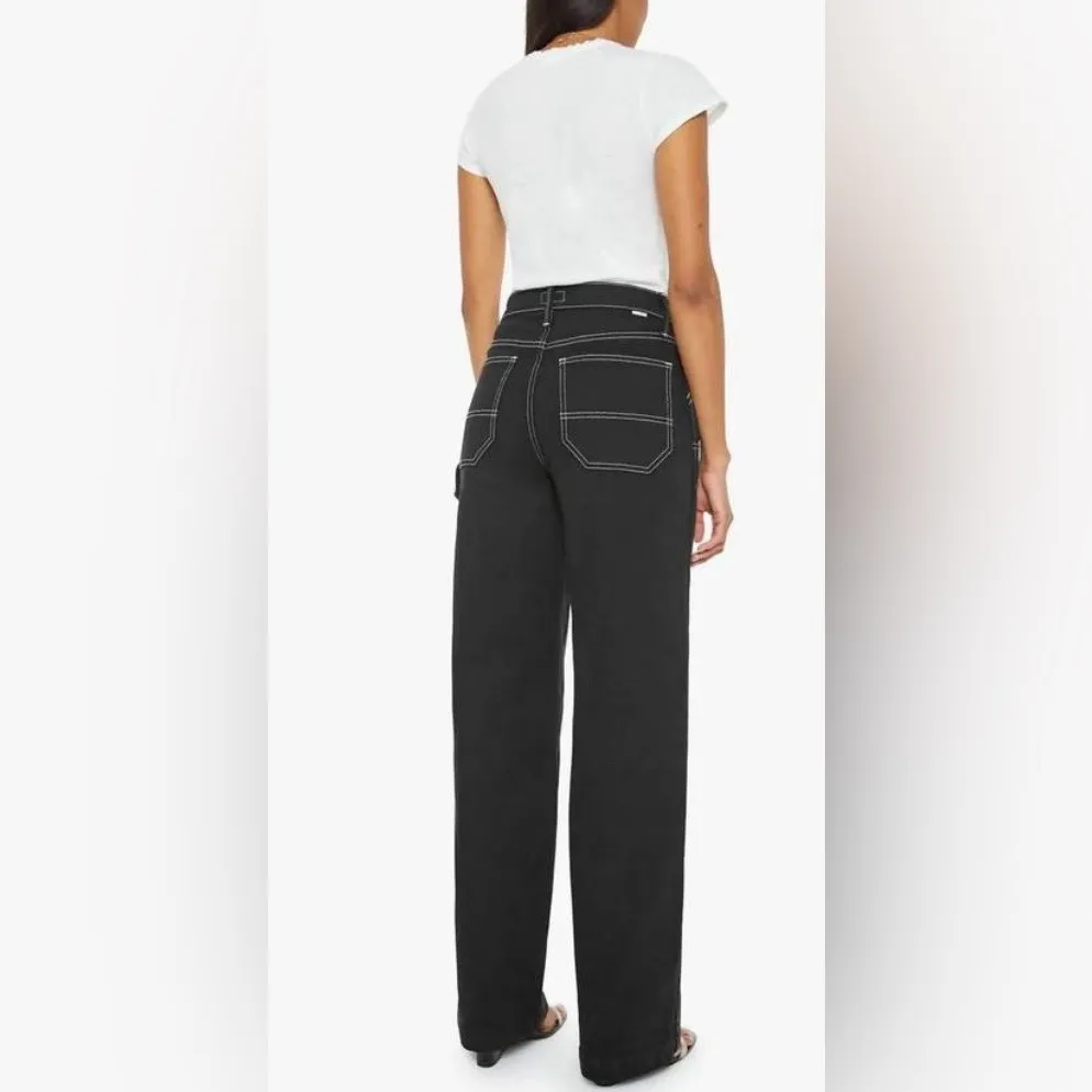 Mother Black Double Knee Bee's Knees Stud Finder Sneak Jeans White Lines Size 32 - Image 12