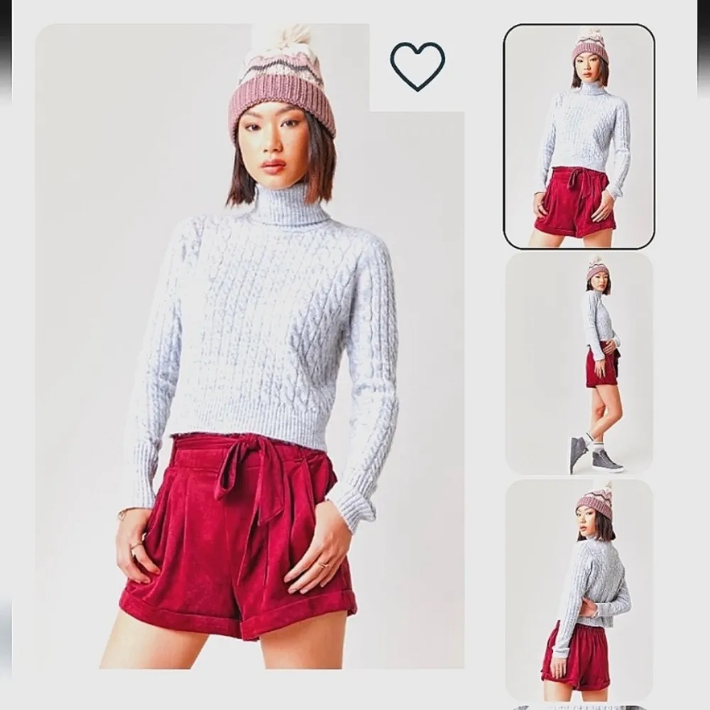 NWT Francesca’s Tara Faux Suede Cuffed Shorts Burgundy High Waisted Pockets SZ L Size L - Image 2