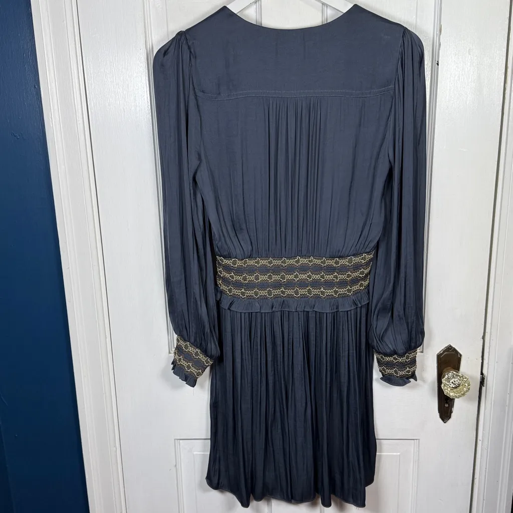 Current Air Stitch Smocking Silk Dress in Navy Blue W2054 Sz XS - Image 12