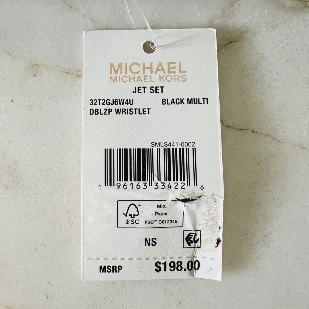 MICHAEL KORS Jet Set Black Multi Leather Logo Print Double Zip Wallet Wristlet - Image 9