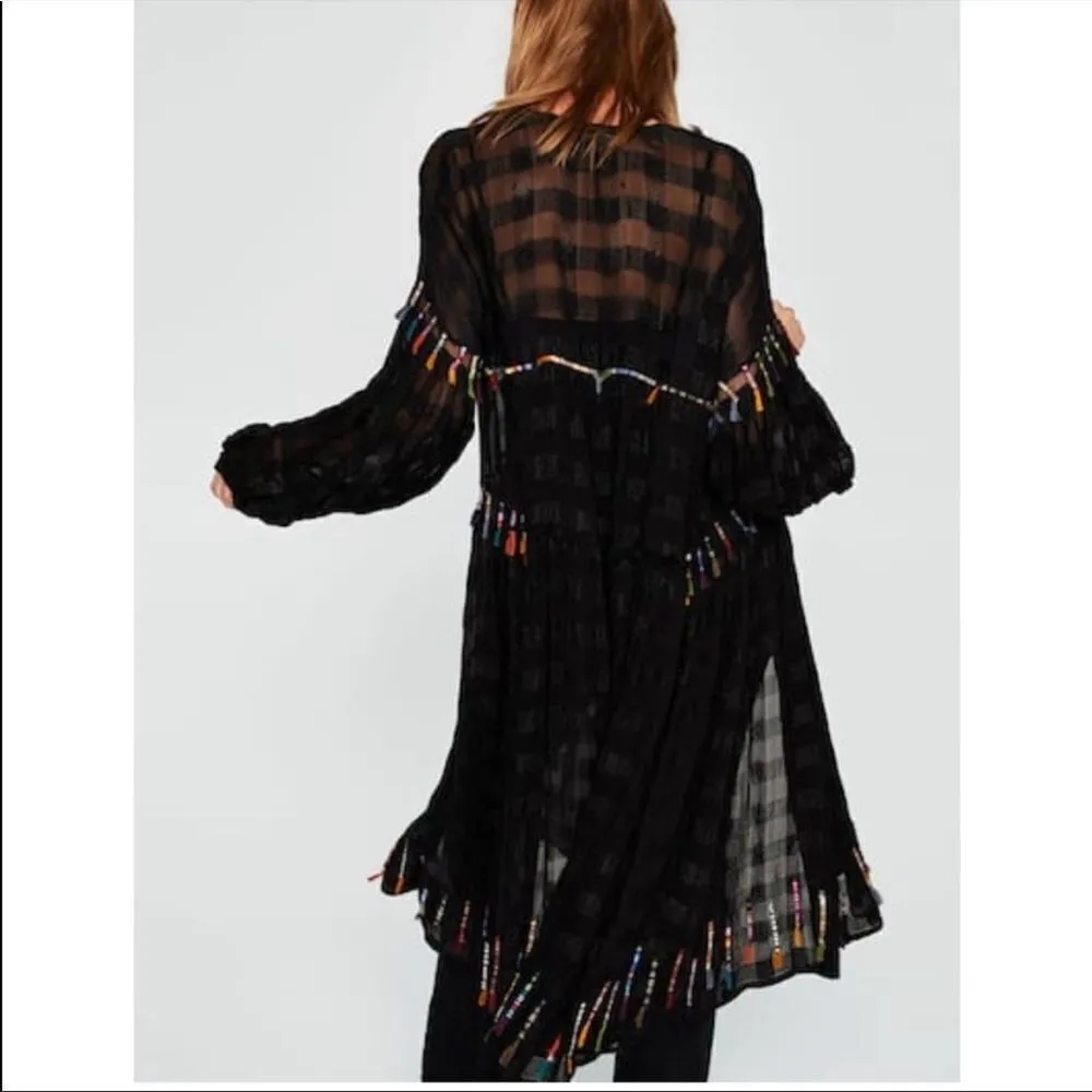 ZARA  Artsy Embroidered Button Front Kimono Duster - Image 5