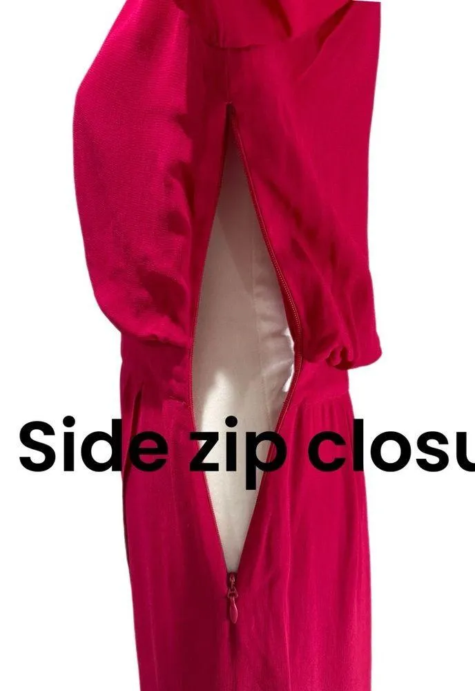 NWT Bebe Womens Raspberry Pink Chiffon Faux Wrap Midi Dress 3/4 Sleeve Size 4 - Image 9