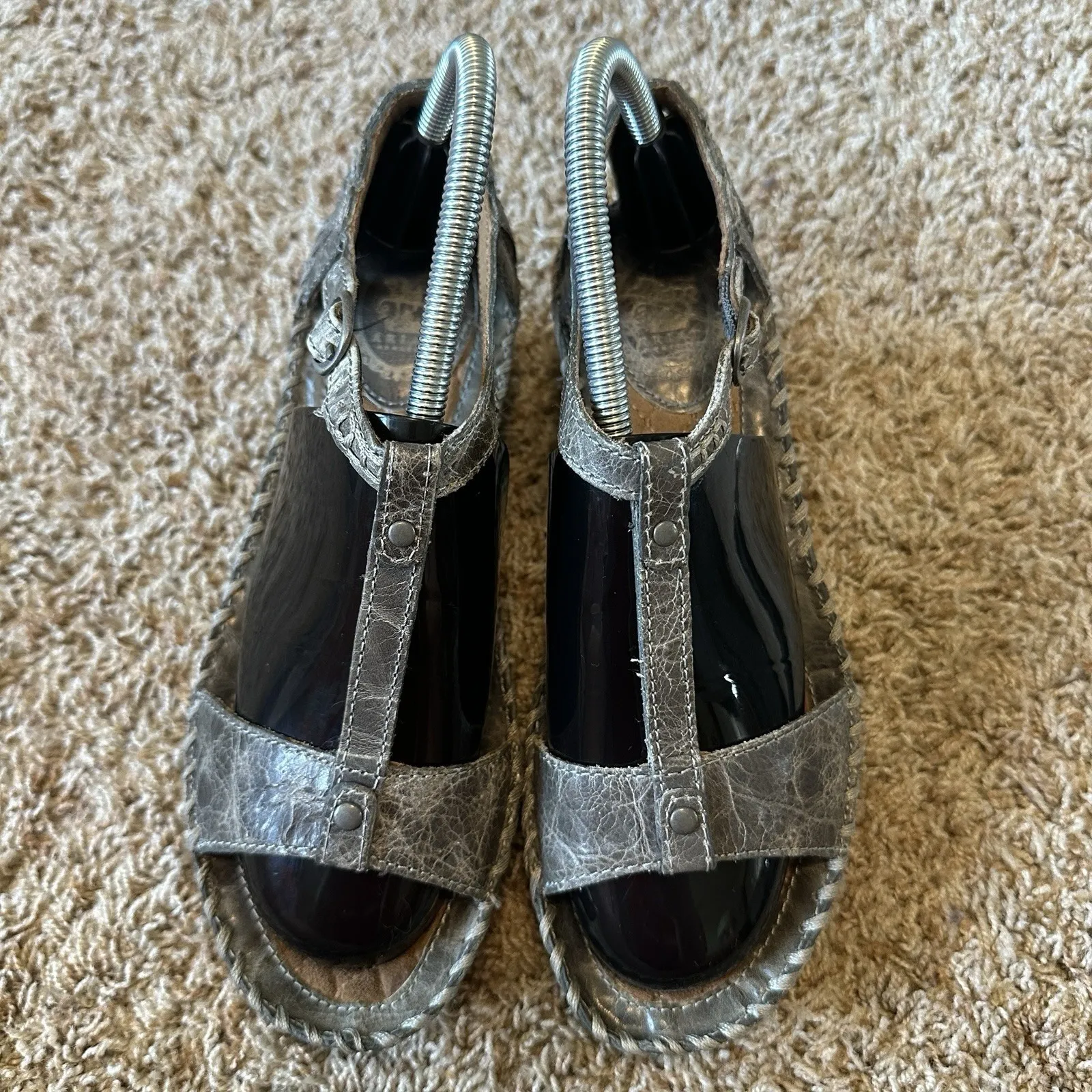 Ariat‎ Wedge Green Gray Leather Sandals Strappy Western Boho Womens Size 7.5B - Image 4