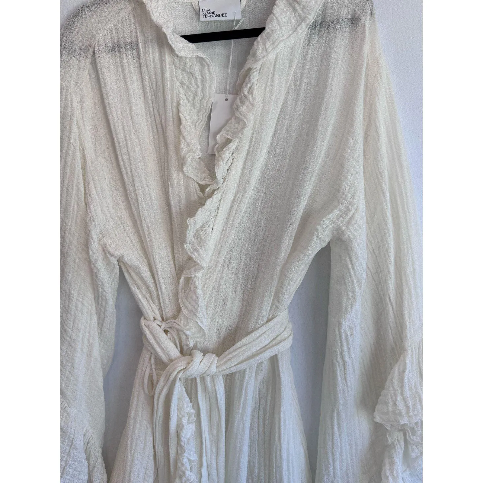 Lisa Marie Fernandez Cream Ruffled Wrap Dress Linen Blend Belted Boho Resort 4 - Image 8