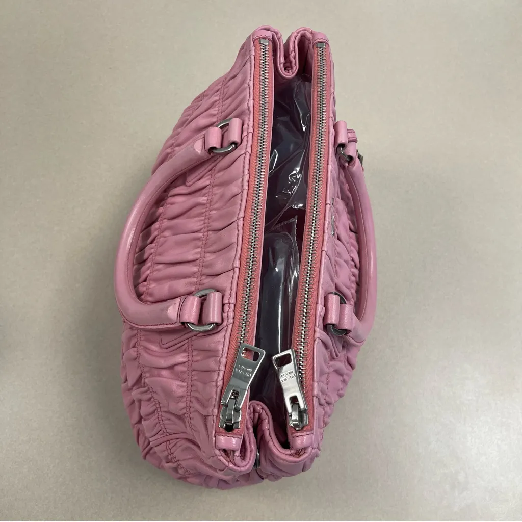 Prada Pink Nappa Gaufre Ruched Leather Two-Way Bag - Preowned - Image 14