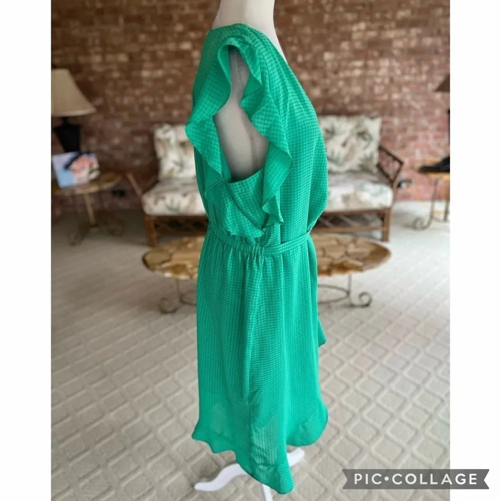 A New Day Dress Green Wrap Ruffle Sleeve Belted L Brunch Garden Bright Occasion - Image 13