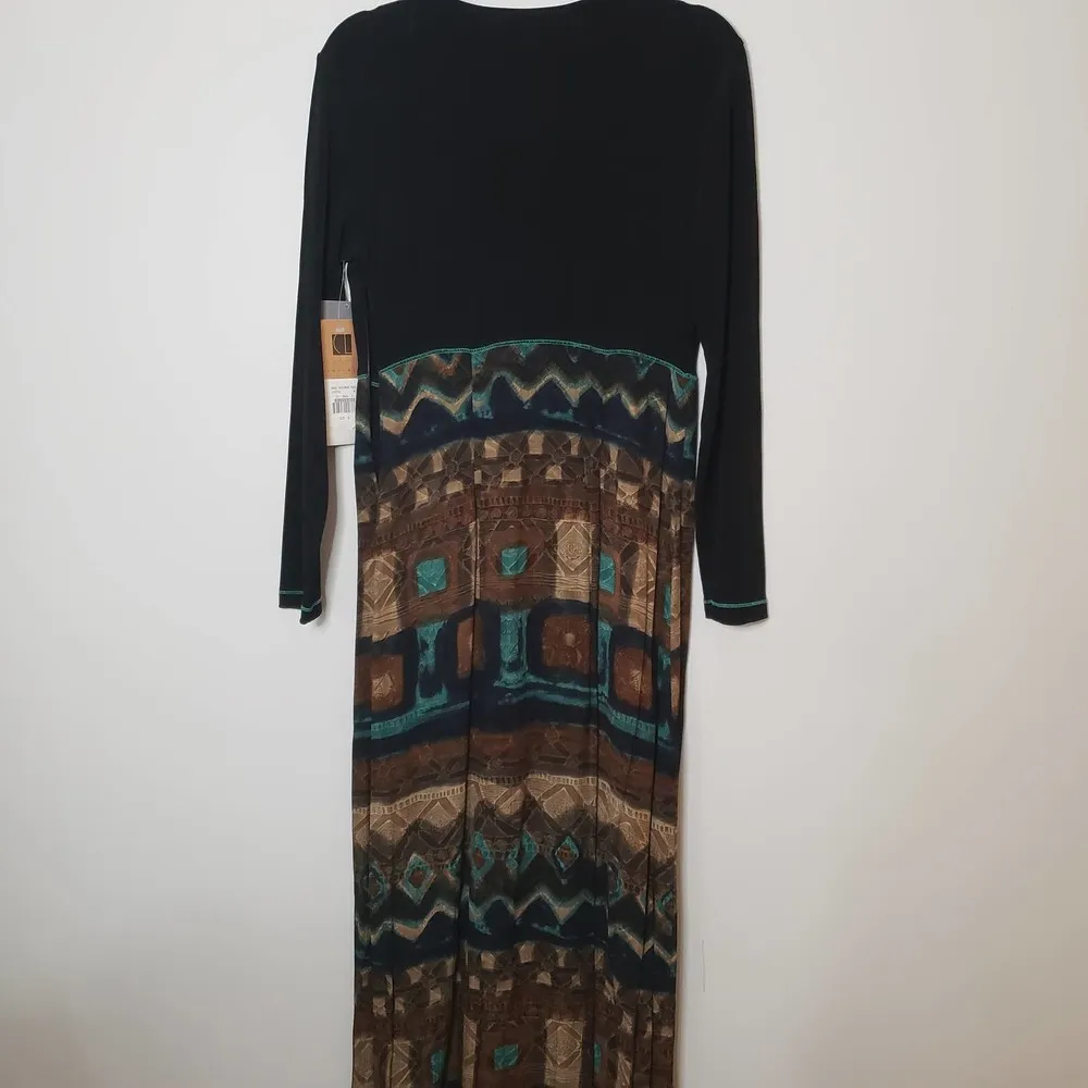 Vintage Deadstock Carole Little Rayon Boho Artsy Long Sleeve Maxi Dress Size 8 - Image 12