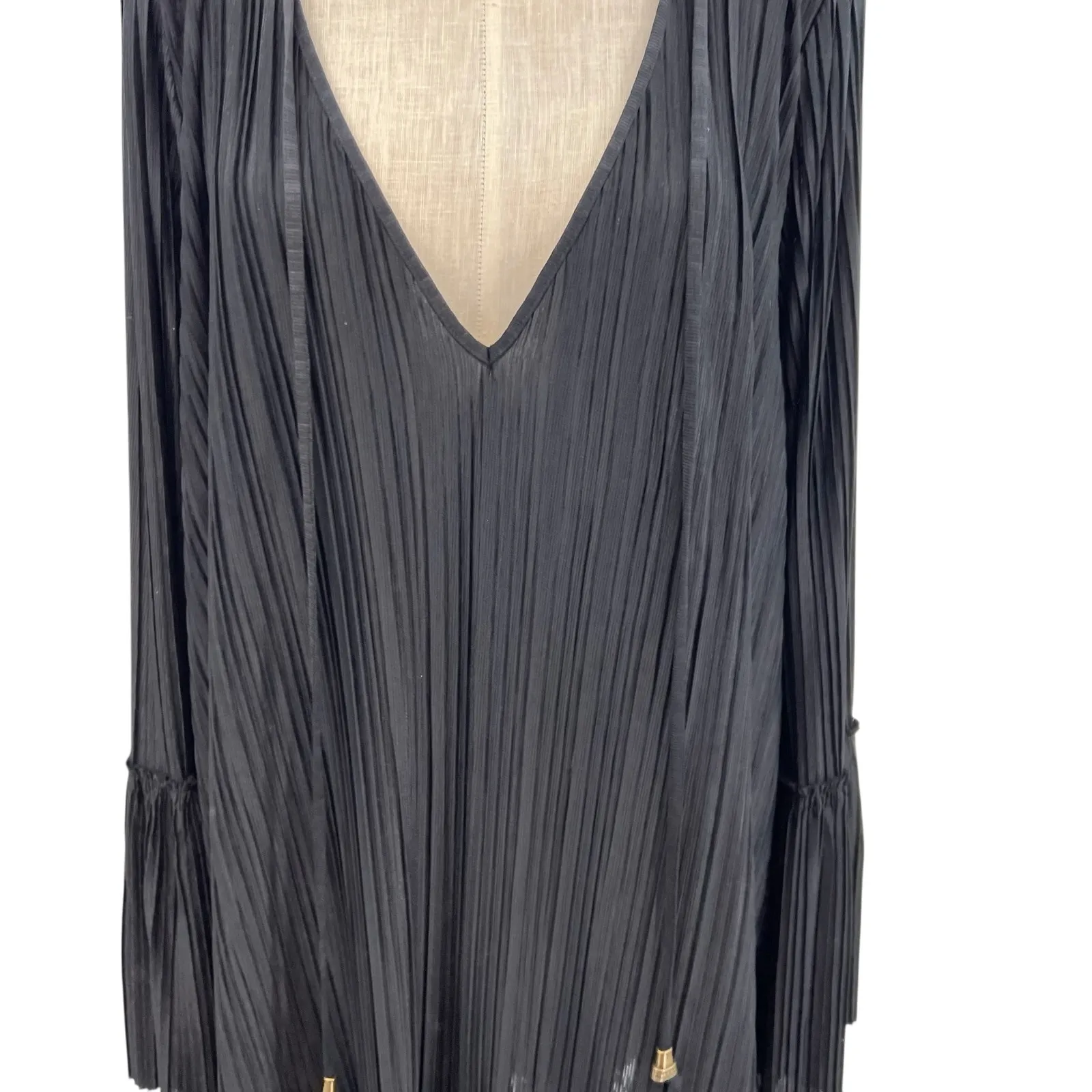 Free People Can't Help It Plisse Pleated Long Sleeve Mini Dress Black Size Large - Image 5