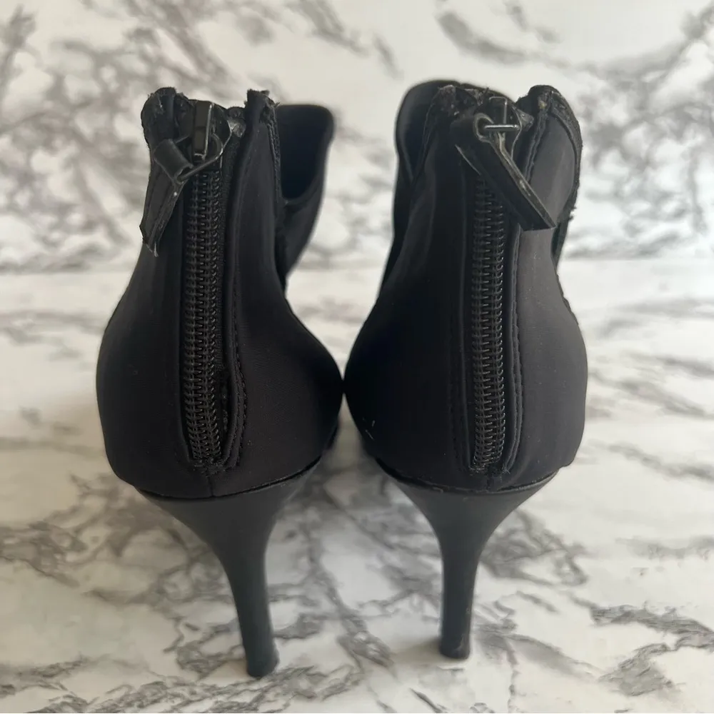 Dress Barn Heels Open Toe Nylon Fabric Black Cutout 9 Evening Dressy Stretch Mod - Image 8