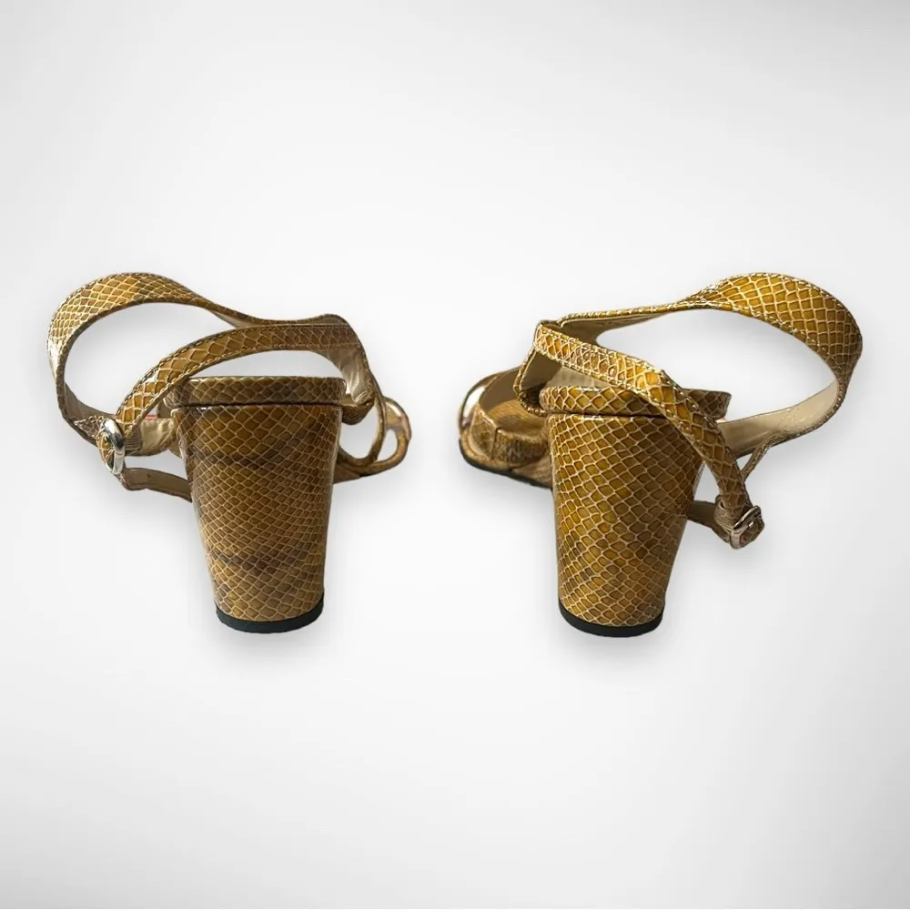 ETIENNE AIGNER Charm Gold Tan Leather Snakeskin Embossed Wedge Sandals 9.5 | EUC - Image 5