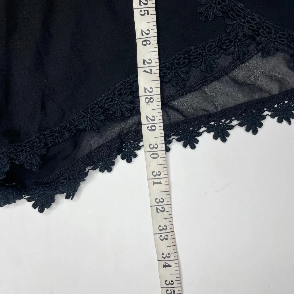 Black Sheer Long Sleeve Floral Crochet Pleated Shorts Romper Boho Sz Med - Image 10