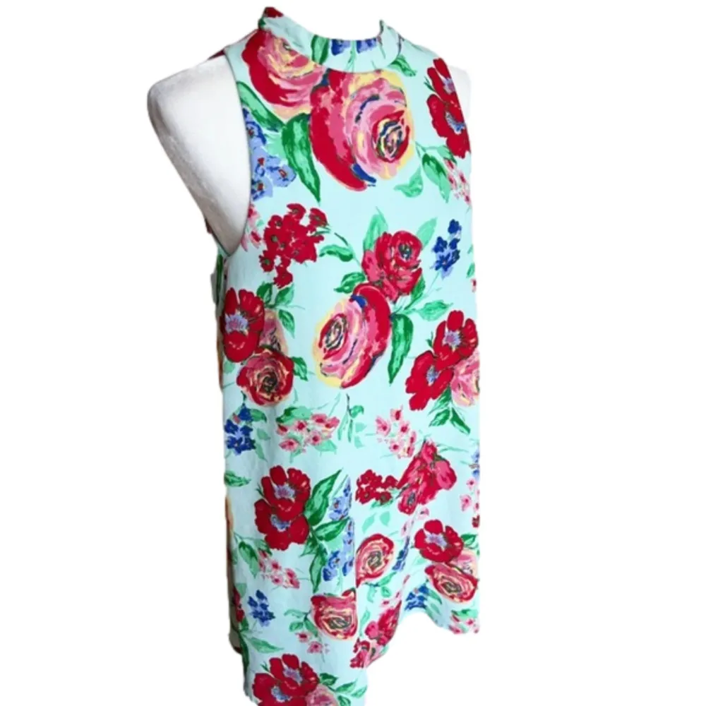 EVERLY Floral Mini Dress Women Small Halter Shift sleeveless rosette babydoll - Image 4