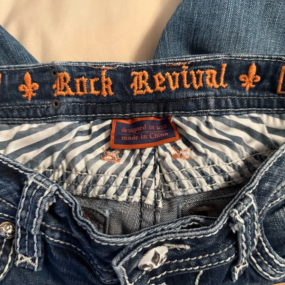 Rock Revival Anzelie Easy Boot Women Size 28 Thick Stitch Embroidered Blue Jeans - Image 8