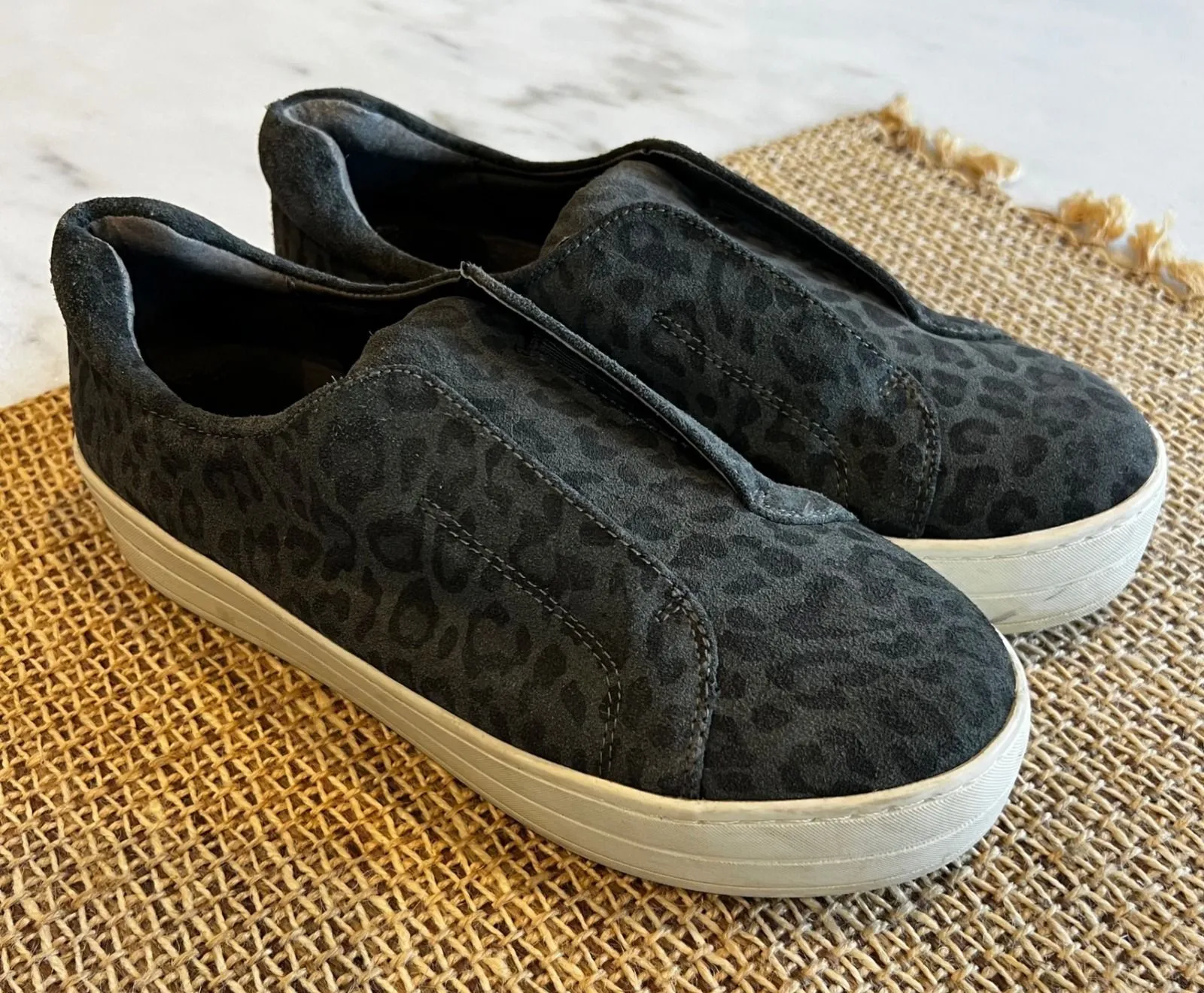 J/Slides NYC Women's Leopard Print Suede Leather Slip On Sneakers 7.5 - Image 1