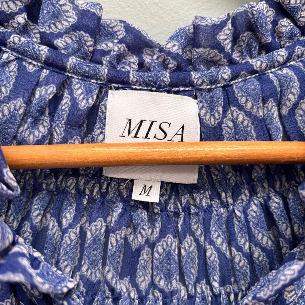 MISA LOS ANGELES Almaha Mini Dress in Majorelle Lapis Tile Print Blue Chiffon M - Image 11